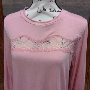 Laced see through long-sleeved top Pink